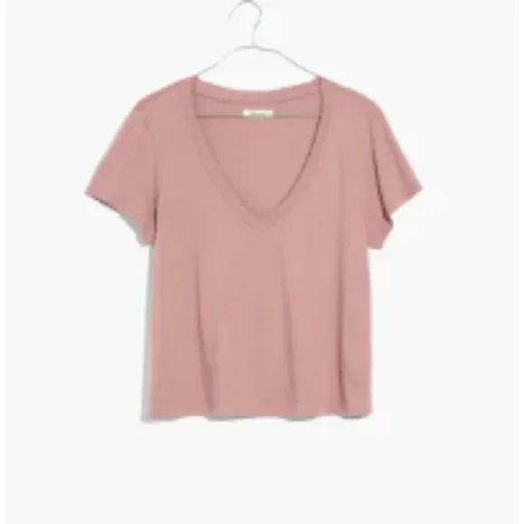 Madewell Softfade Cotton V-Neck Crop T Mauve Shadow L - Picture 1 of 7